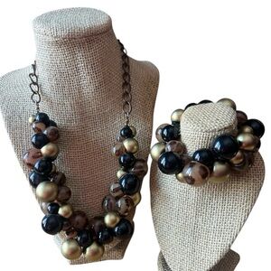 Elegant Chunky Cluster Beaded Necklace and Bracelet Set.